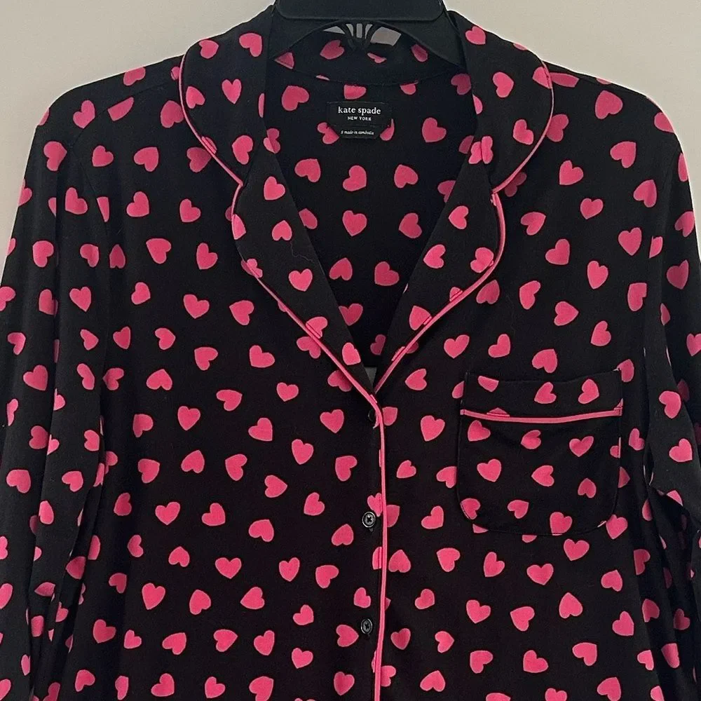 Kate Spade New York Pajama Set Small Pink Hearts Long Sleeve Pant Set